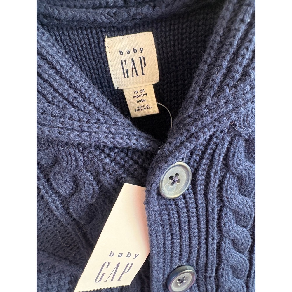 Baby Gap Navy Blue Cable Knit Shawl Collar Cardigan Sweater 18-24 Months NEW